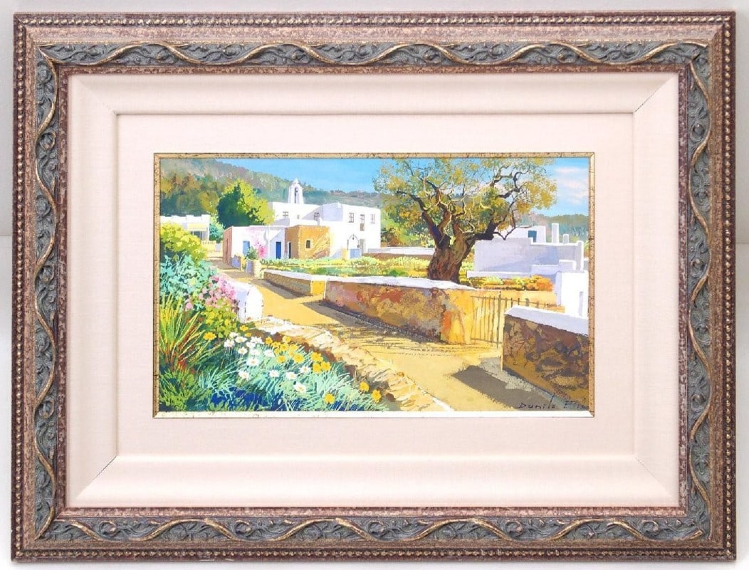 Framed Original Signed Gouache Painting Danilo Fernandez Sant Agnes Ibiza (1 of 5)