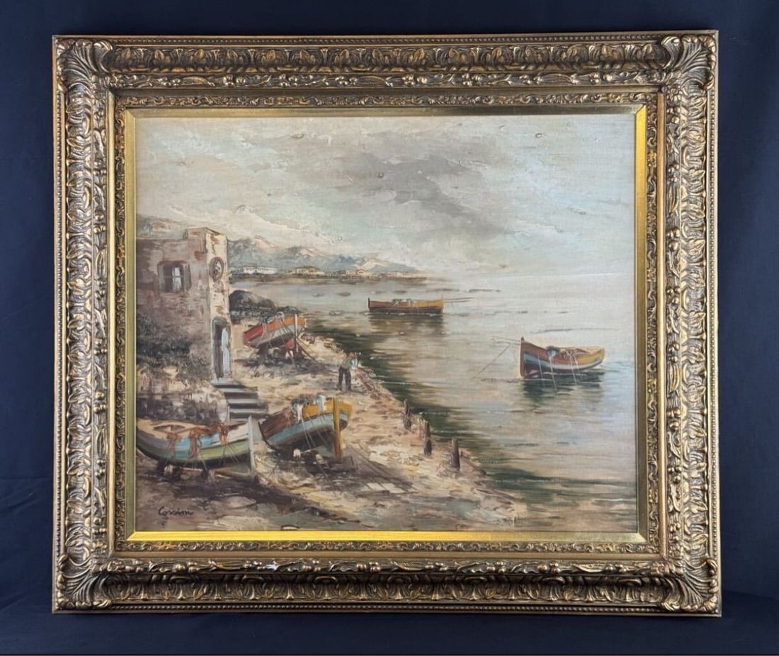 Corsini Oil Painting Mediterranean Harbor F20 Italy: Corsini Oil Painting Mediterranean Harbor F20 Italy Item Specifics: Artist: Alberto Corsini Unit Of Sale: Single Piece Signed By: Alberto Corsini Signed: Yes Size: Large Material: Canvas Framing: Fram