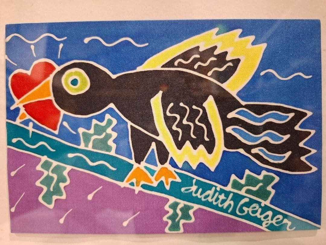 Judith Geiger Blackbird Silk Signed Framed Bird Art (1 of 7)