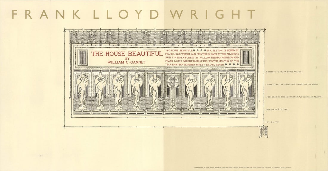 Contem FRANK LLOYD WRIGHT House Beautiful Lithograph 12.5 x 24 Offset 1992 (1 of 4)
