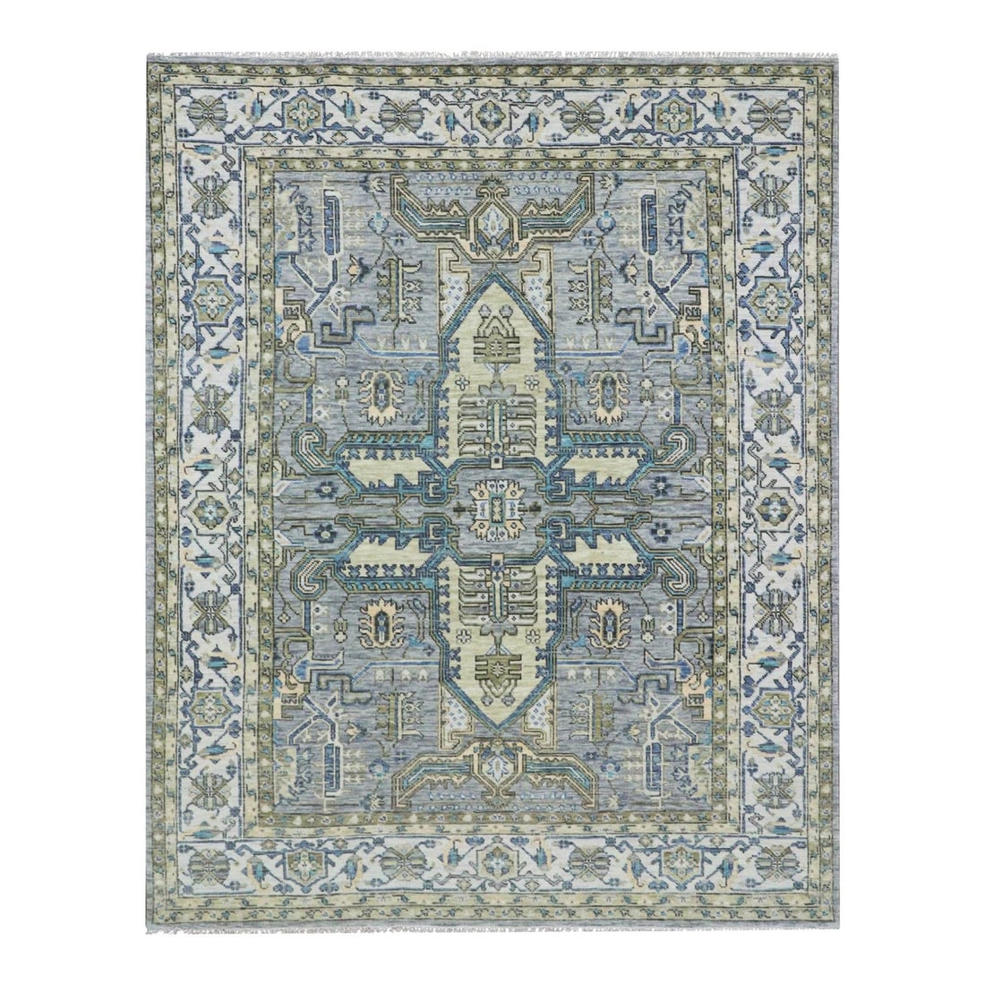Rug Oushak Hand Knotted Lush Gray Storm 100% Wool Weave 8'x10: Rug Oushak Hand Knotted Lush Gray Storm 100% Wool Weave 8'x10 Lush gray storm hues swirl across this stunning 8'x10' Oushak hand-knotted wool rug, its intricate weave and rectangular field design evok