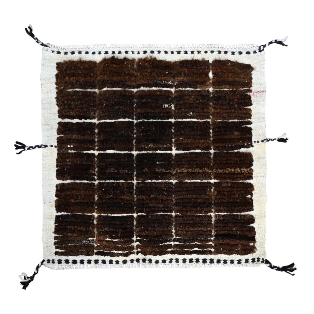 1'8"x2' Brown Moroccan Weave Grid Design Sample Wool Hand Knotted Rug (1 of 7)