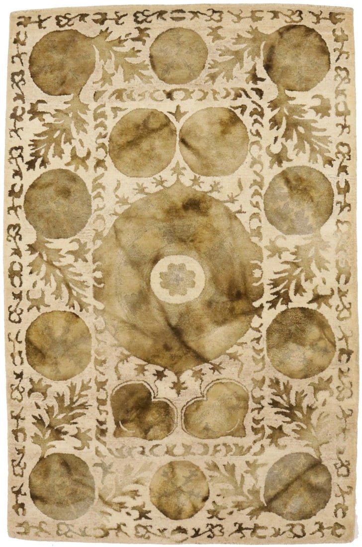 5X8 Cream & Brown Abstract Design Rug Hand-Tufted Modern Living Room Carpet Hand-Knotted: 5X8 Cream & Brown Abstract Design Rug Hand-Tufted Modern Living Room Carpet Hand-Knotted Made from 100% wool, this 5'0 X 8'0 Ft hand-tufted cream and brown abstract design rug boasts a thick, normal p