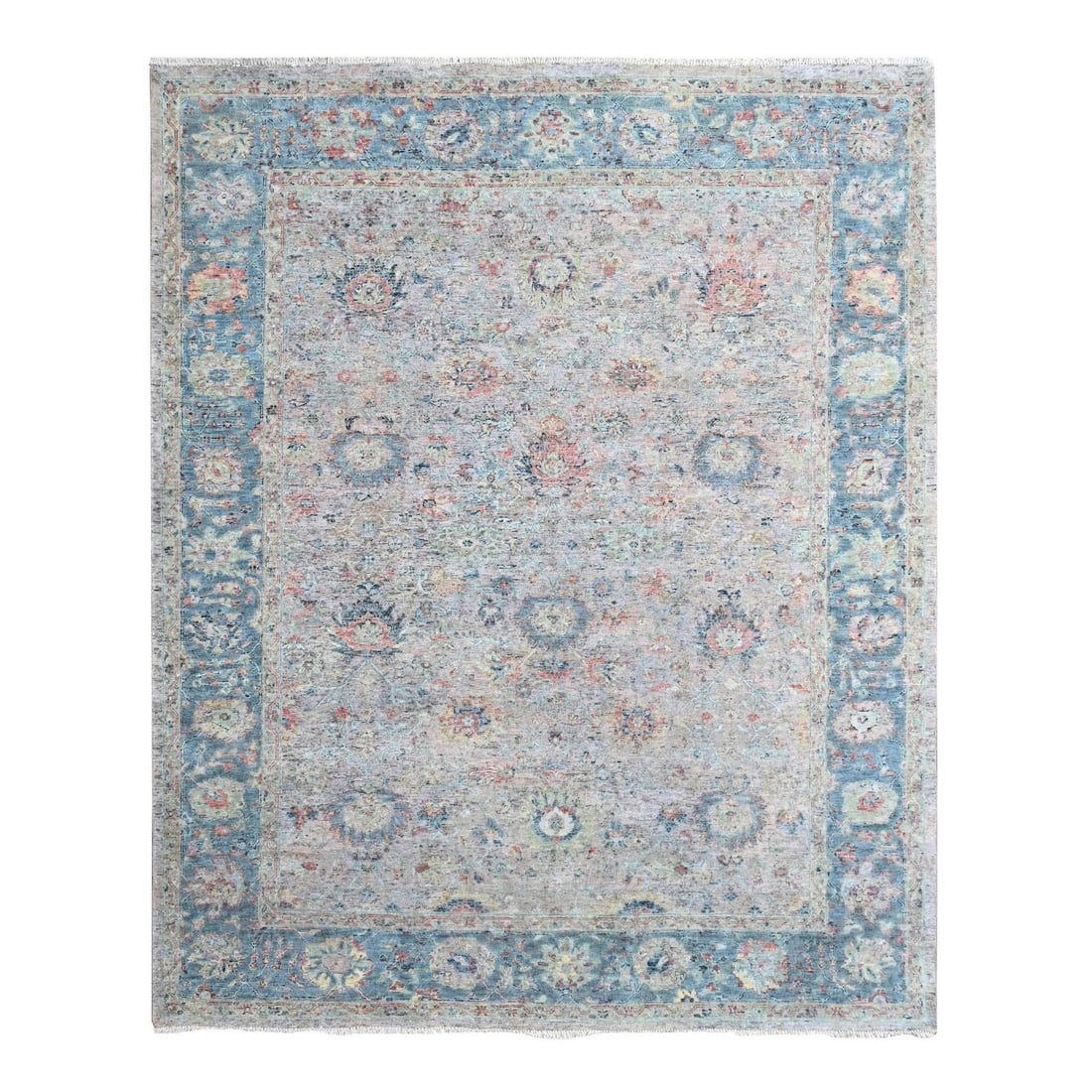 Hand Knotted Rug 8'x10' Whisper Pink Ziegler Mahal Design Wool Zero Pile: Hand Knotted Rug 8'x10' Whisper Pink Ziegler Mahal Design Wool Zero Pile Hand-knotted in wool, this 8'x10' Whisper Pink Ziegler Mahal design rug boasts a vibrant all-over regional pattern in soft peac