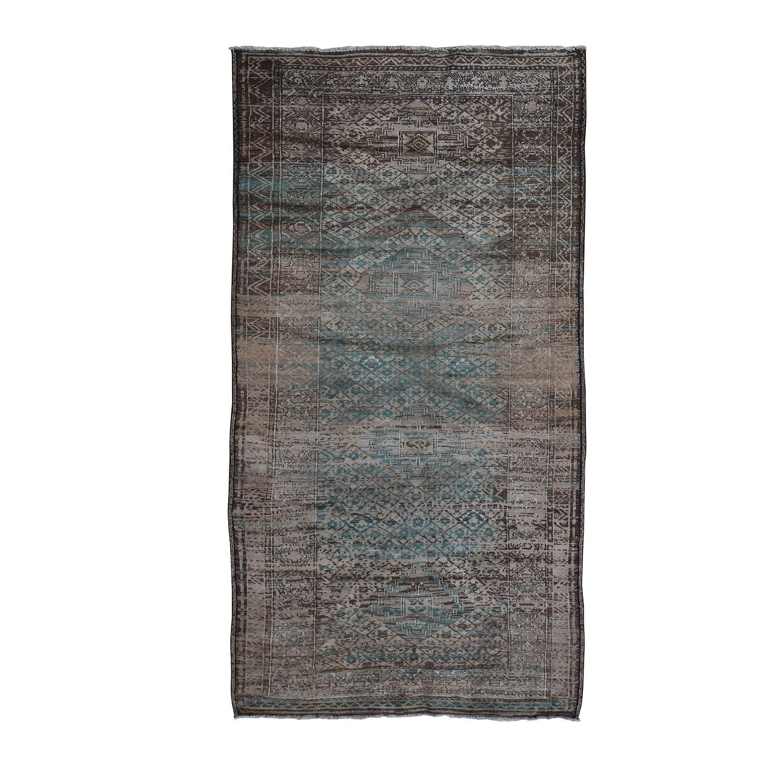 4'x8' Washed out and Vintage Afghan Pure Wool Hand Knotted Oriental Rug: 4'x8' Washed out and Vintage Afghan Pure Wool Hand Knotted Oriental Rug Washed out and Vintage Afghan Pure Wool Hand Knotted Oriental Rug is a unique piece with a rectangular field and a brown border.