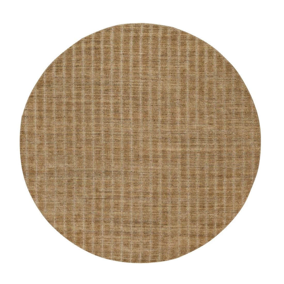 8'x8' Brown Natural Wool Vertical Stripes Design Hand Loomed Round Rug: 8'x8' Brown Natural Wool Vertical Stripes Design Hand Loomed Round Rug 8'x8' Brown Natural Wool Vertical Stripes Design Hand Loomed Round Rug, featuring a modern design with a unique hand loomed const