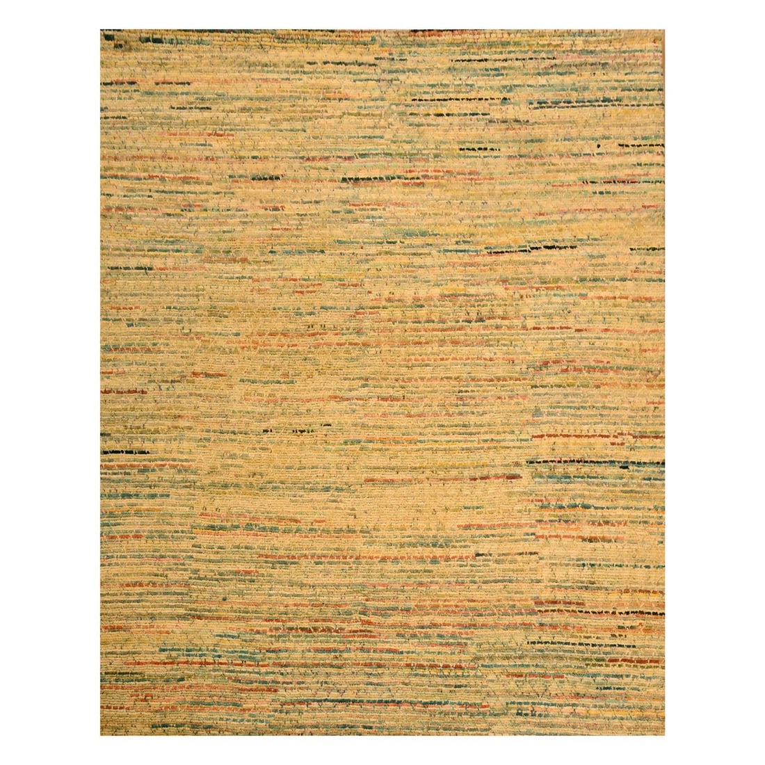8'x10'3" Golden Yellow Striae Design Wool and Sari Silk Hand Knotted Rug (1 of 11)