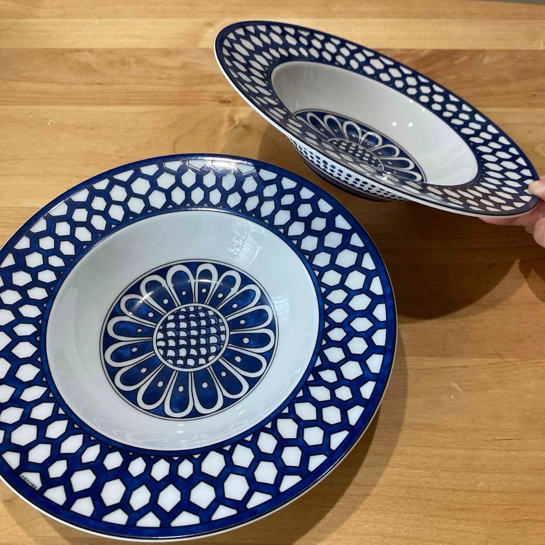 Hermes Bleus d'Ailleurs Deep Soup Plate porcelain pasta 8.3in France Tableware (1 of 10)