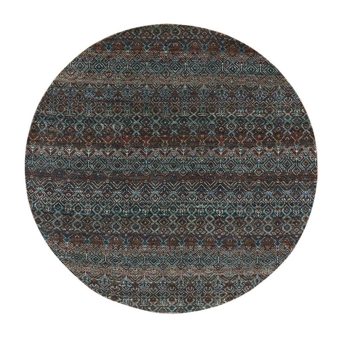 6'x6' Kobicha Brown Plush Wool Hand Knotted Kohinoor Herrita Round Rug: 6'x6' Kobicha Brown Plush Wool Hand Knotted Kohinoor Herrita Round Rug This stunning 6'x6' Kobicha Brown Plush Wool Hand Knotted Kohinoor Herrita Round Rug boasts a rich, warm brown color and a plush 