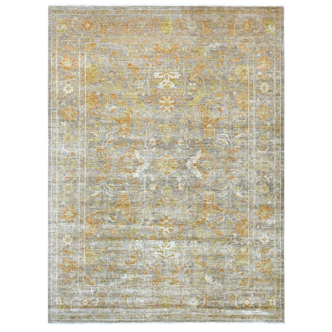 8'10"x11'9" Brown-Gold Peshawar Bijar Garus Design Hand Knotted Wool Rug (1 of 11)
