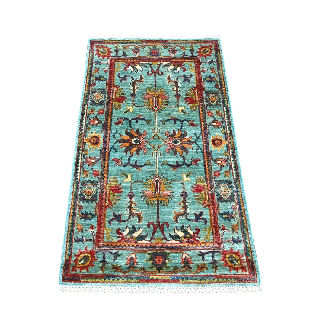 2'7"x4'5" Light Blue Hand Knotted Sultani Floral Pattern Soft Wool Rug (1 of 6)