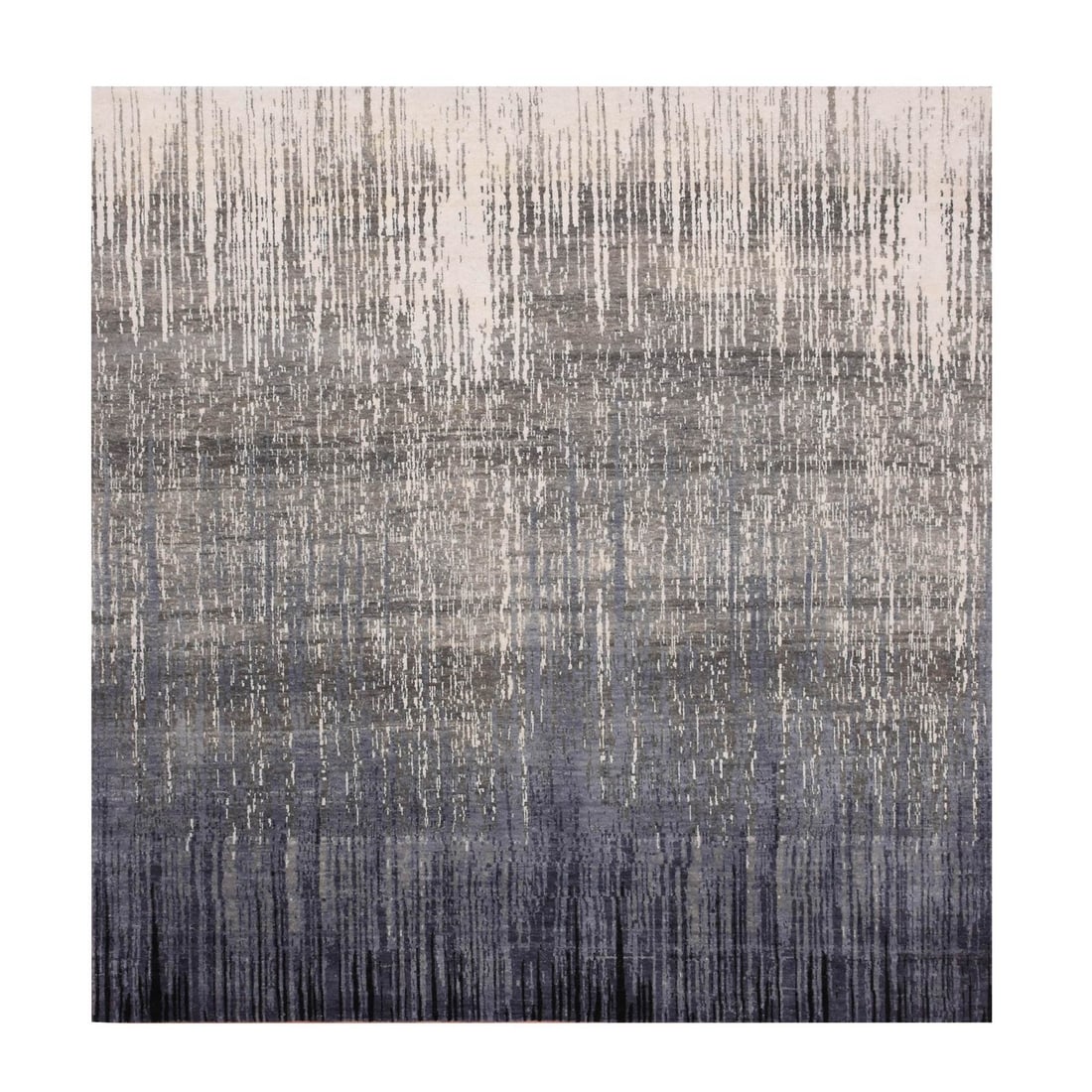 8'x8'4" Gray and Black Hand Knotted Modern Ombre Design Wool Square Rug: 8'x8'4" Gray and Black Hand Knotted Modern Ombre Design Wool Square Rug The 8'0" x 8'4" Gray and Black Hand Knotted Modern Ombre Design Wool Square Rug boasts a striking, multi-tonal ombre effect in s