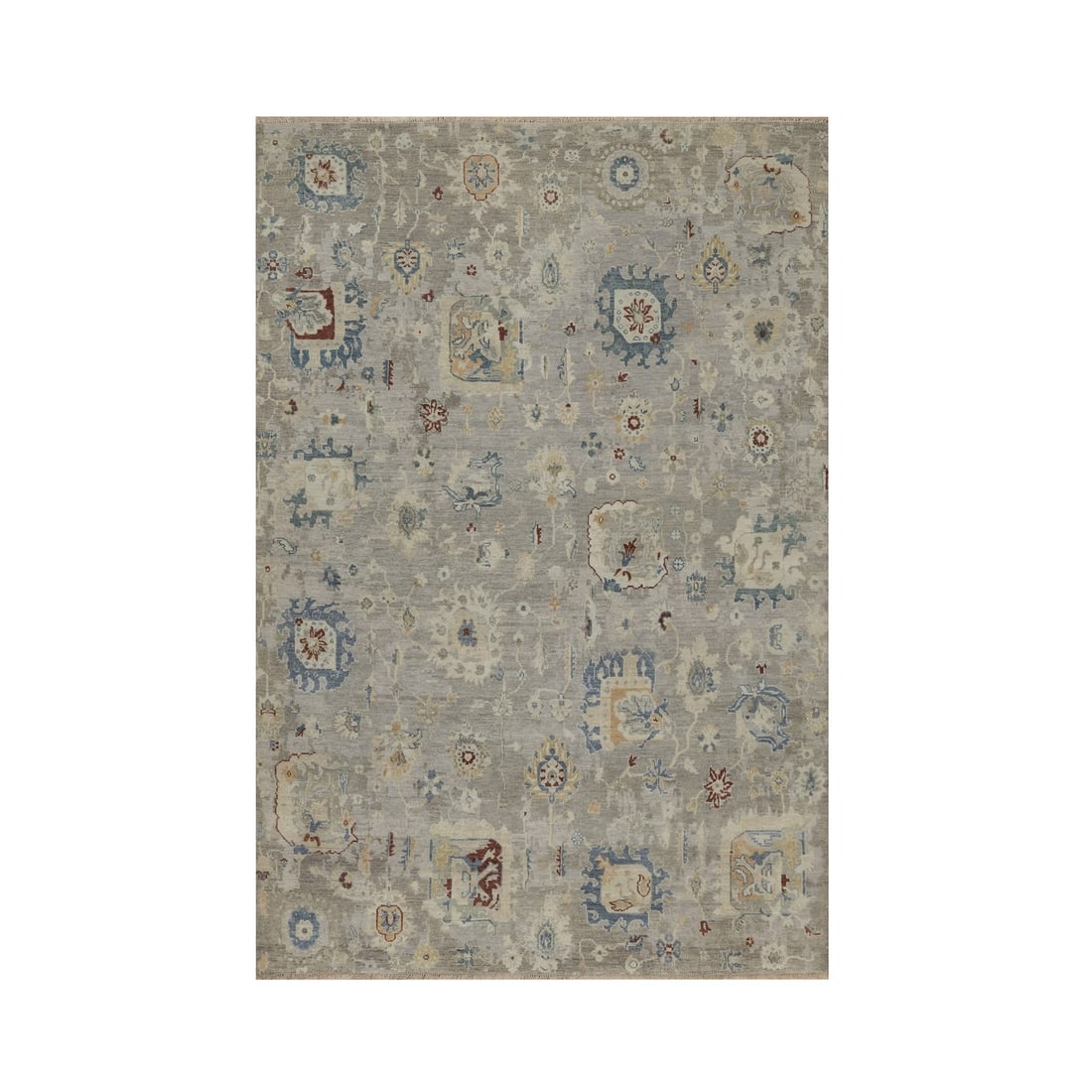 6'1"x9' Agate Gray Oushak with Broken Pattern 100% Wool Hand Knotted Rug: 6'1"x9' Agate Gray Oushak with Broken Pattern 100% Wool Hand Knotted Rug The 6'1"x9' Agate Gray Oushak features a striking broken pattern in a beautiful agate gray wool, creating a unique and eye-catc