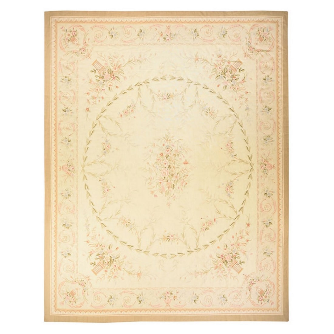 Flat Weave Hand Woven Wool Aubusson Ivory 11'9"x15' European Style XL Rug (1 of 10)