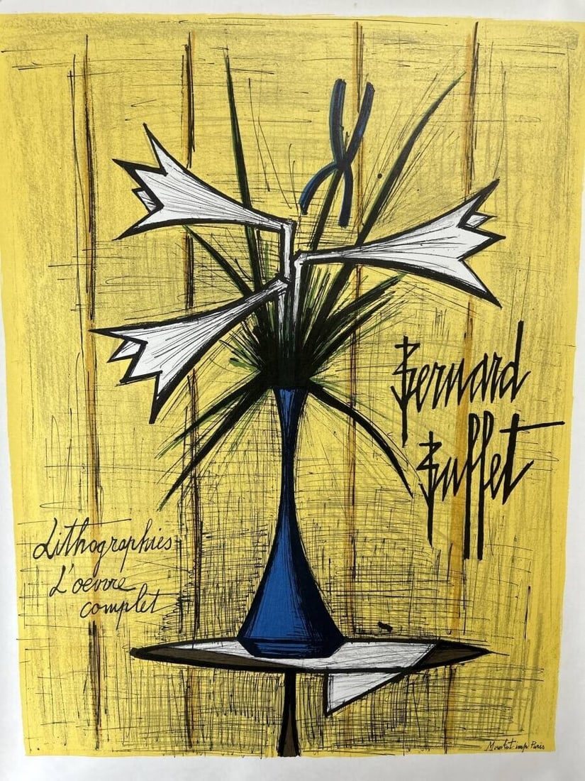 Buffet Lithograph Poster Used Bernard Lilies Iris - 2