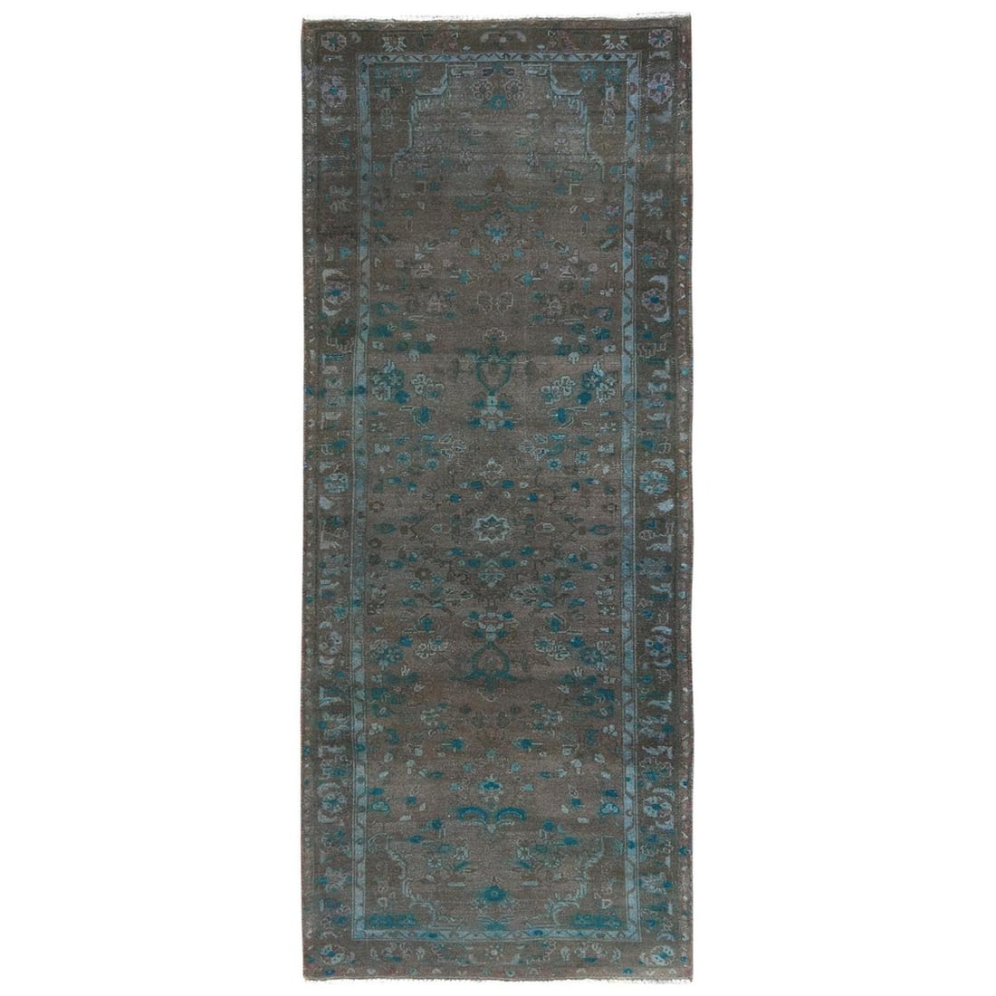 3'8"x9'3" Brown Vintage Farsian Bibikabad Hand Knotted Wool Runner Rug: 3'8"x9'3" Brown Vintage Farsian Bibikabad Hand Knotted Wool Runner Rug The 3'8"x9'3" Brown Vintage Farsian Bibikabad Hand Knotted Wool Runner Rug boasts a rich, earthy tone and intricate hand-knotted 
