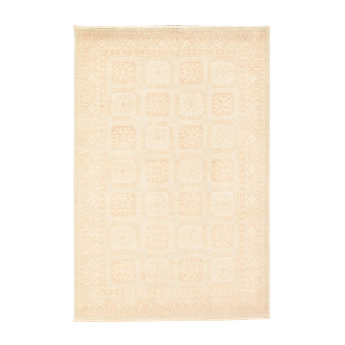 4'1"x6'1" Ivory Washed Out Peshawar with Khotan Design Hand Knotted Wool: 4'1"x6'1" Ivory Washed Out Peshawar with Khotan Design Hand Knotted Wool This stunning 4'1"x6'1" Ivory Washed Out Peshawar with Khotan Design Hand Knotted Wool rug boasts a beautiful all-over regional