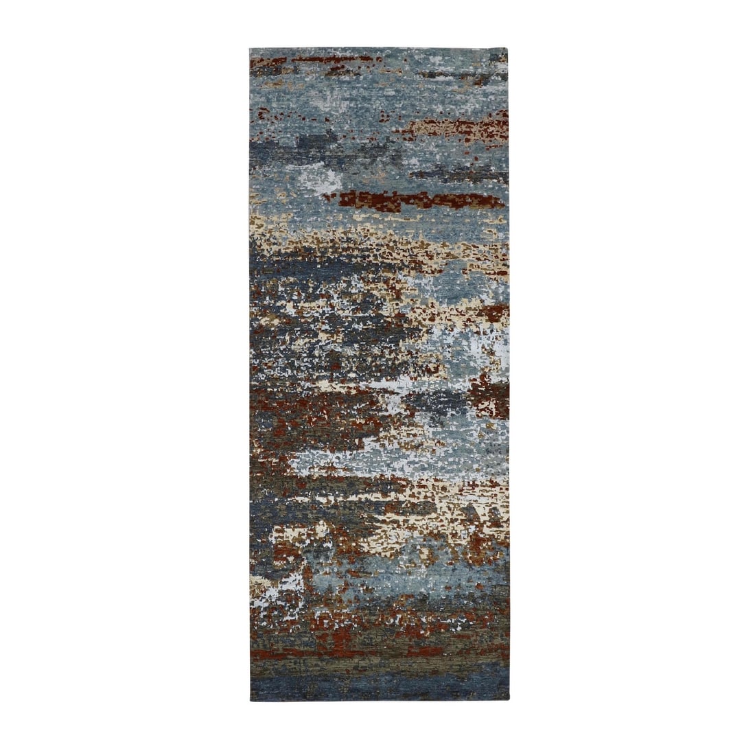 4'x10' Black Coral Abstract Design Wool Hand Knotted Wide Runner Rug: 4'x10' Black Coral Abstract Design Wool Hand Knotted Wide Runner Rug 100% wool, 4'x10' wide runner rug features a striking black coral abstract design. Made from high-quality wool, this rug boasts a d