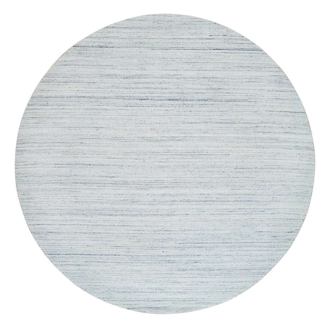 Ivory Hand Loomed Plain Modern Striae Design Wool Round Rug 10'x10: Ivory Hand Loomed Plain Modern Striae Design Wool Round Rug 10'x10 Handloomed with precision, this 10'x10' ivory wool rug boasts a striking modern stria design, its subtle gray undertones adding depth
