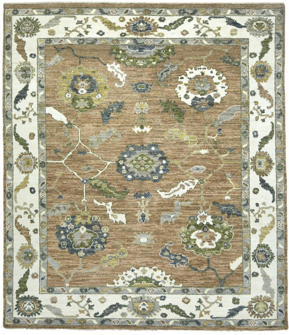 Handmade 8'5X9'8 Peshawar Oushak Oriental Rug Muted Floral Carpet Pakistan Hand-Knotted (1 of 19)