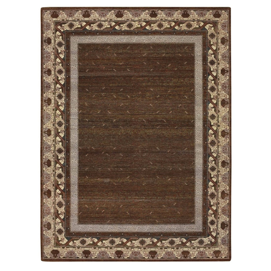 9'x12'2" Brown Khotan Influence Intricate Design Wool Hand Knotted Rug: 9'x12'2" Brown Khotan Influence Intricate Design Wool Hand Knotted Rug The 9'x12'2" Brown Khotan Influence Intricate Design Wool Hand Knotted Rug is a stunning example of traditional craftsmanship, bo