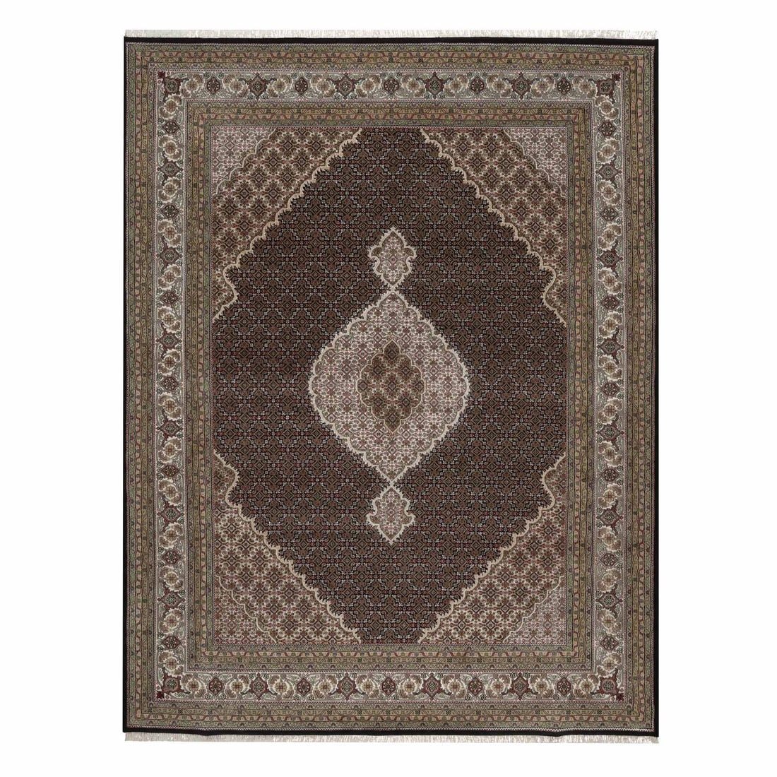 Black Hand Knotted Tebraz Mahi with Medallion Design 175 KPSI Wool (1 of 11)