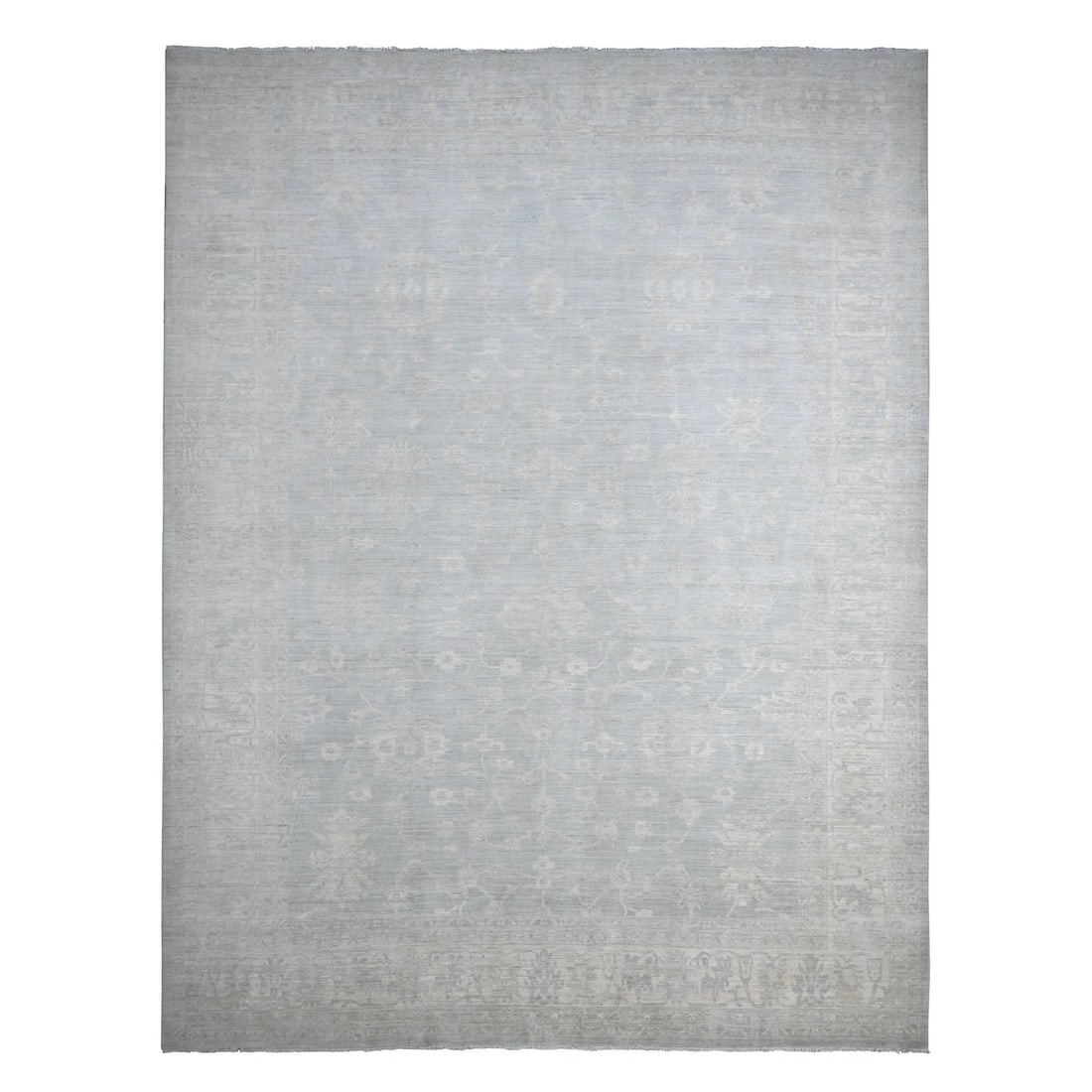 11'10"x15'3" Gray White Wash Peshawar All Wool Hand Knotted Oversized Rug: 11'10"x15'3" Gray White Wash Peshawar All Wool Hand Knotted Oversized Rug The Peshawar hand-knotted rug boasts a stunning grey and white wash design, perfectly capturing the essence of traditional Afg