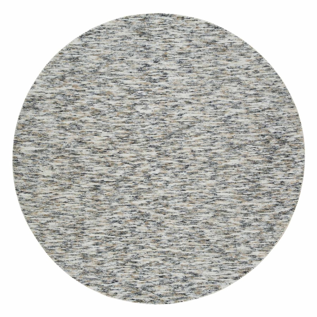 8'x8' Beige Pure Wool Hand Loomed Modern Striae Design Round Oriental Rug: 8'x8' Beige Pure Wool Hand Loomed Modern Striae Design Round Oriental Rug This 8'x8' hand loomed modern striae design round Oriental rug boasts a striking beige color and intricate wool pattern, showc