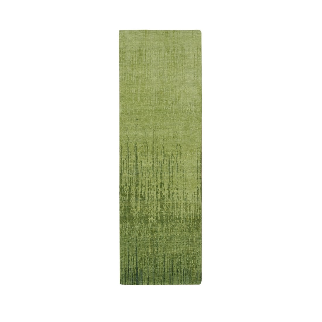 Hand Knotted Rug 2'7"x8'5" Pickle Green Vertical Ombre Design Wool Runner (1 of 7)