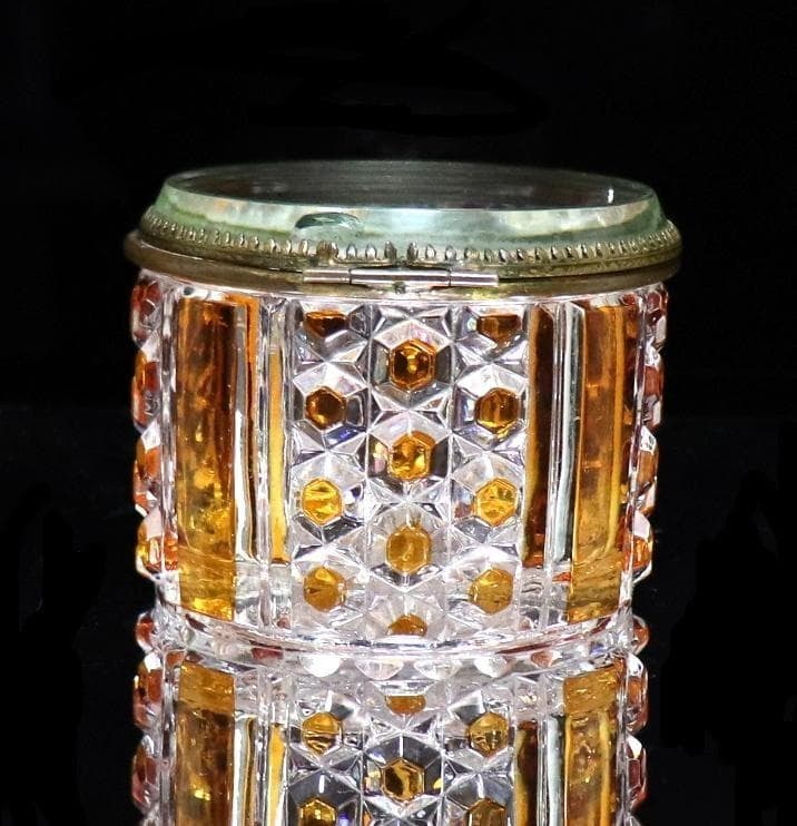 Amber Crystal Candy Diamant Glass Old Antique Box Pierie French Baccarat (1 of 9)