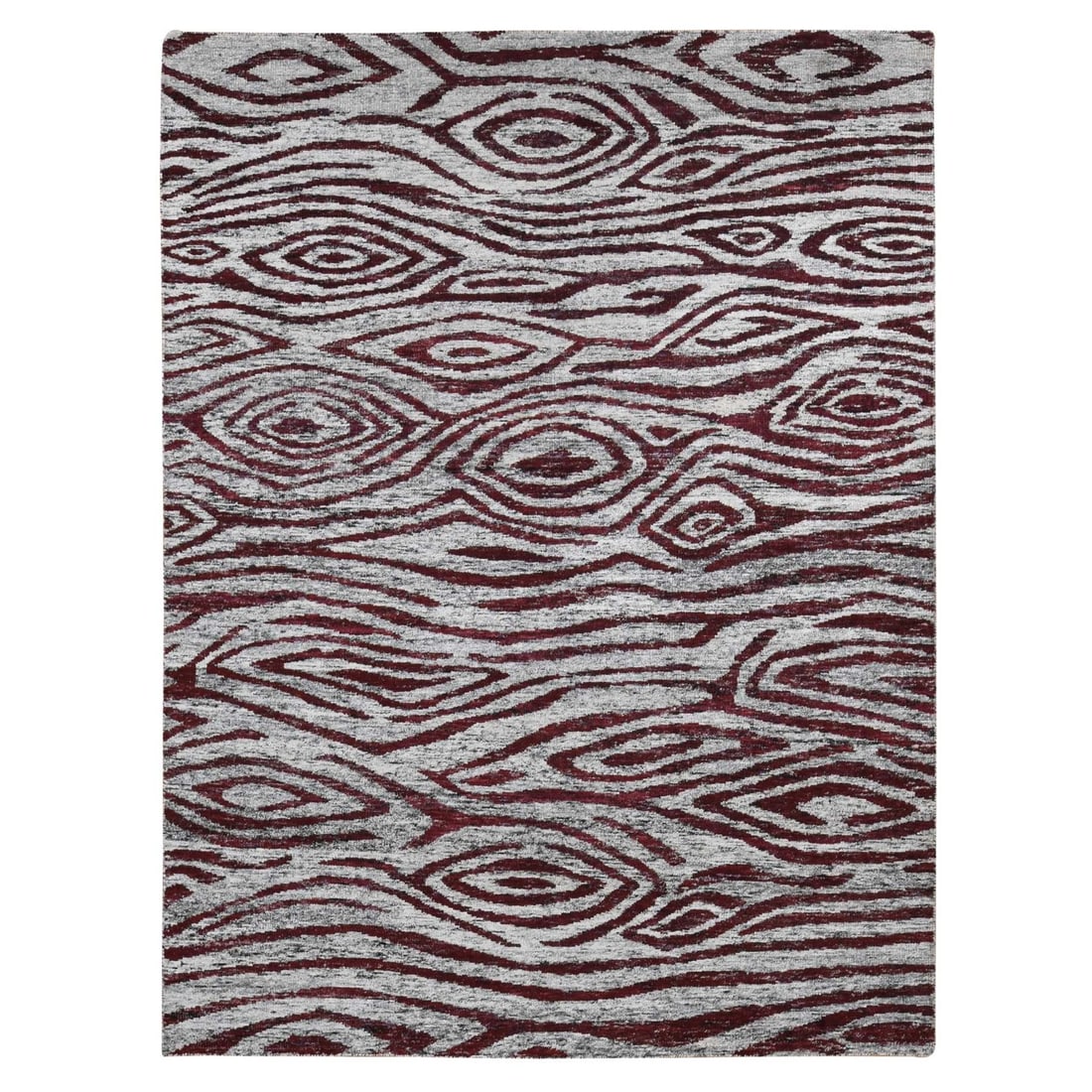 8'10"x11'9" Red Thick Man Made Silk Modern Design Hand Knotted Rug (1 of 12)