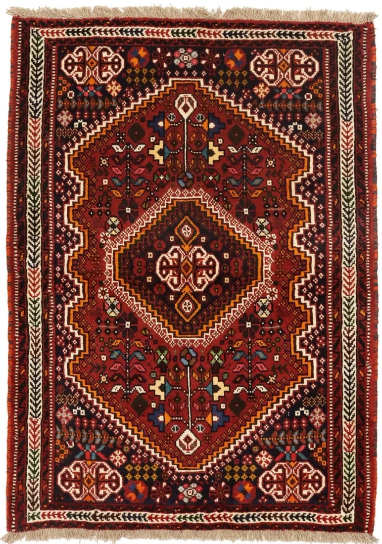 3'5X5 Hand-Knotted Red Tribal Design Oriental Rug Farmhouse Boho Dcor Carpet Hand-Knotted: 3'5X5 Hand-Knotted Red Tribal Design Oriental Rug Farmhouse Boho Dcor Carpet Hand-Knotted Hand-knotted in traditional techniques, this 3'5 x 5'5" rug boasts a striking rusty red and cream color palett