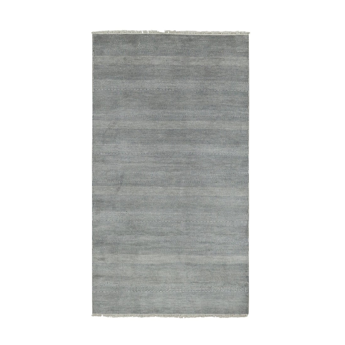 3'10"x7' Gray Wool and Silk Hand Knotted Grass Design Wide Runner Rug: 3'10"x7' Gray Wool and Silk Hand Knotted Grass Design Wide Runner Rug Gray Wool and Silk Hand Knotted Grass Design Wide Runner Rug measures 84" in length and 46" in width, featuring a unique grass des