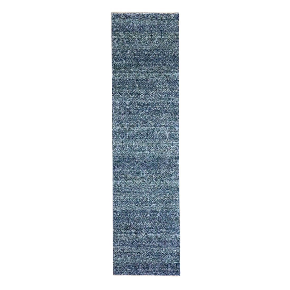 2'7"x10'2" Blue Kohinoor Herat Design Soft Wool Hand Knotted Runner Rug: 2'7"x10'2" Blue Kohinoor Herat Design Soft Wool Hand Knotted Runner Rug Softly glowing with a rich blue hue, this 2'7"x10'2" Blue Kohinoor Herat Design Soft Wool Hand Knotted Runner Rug boasts an