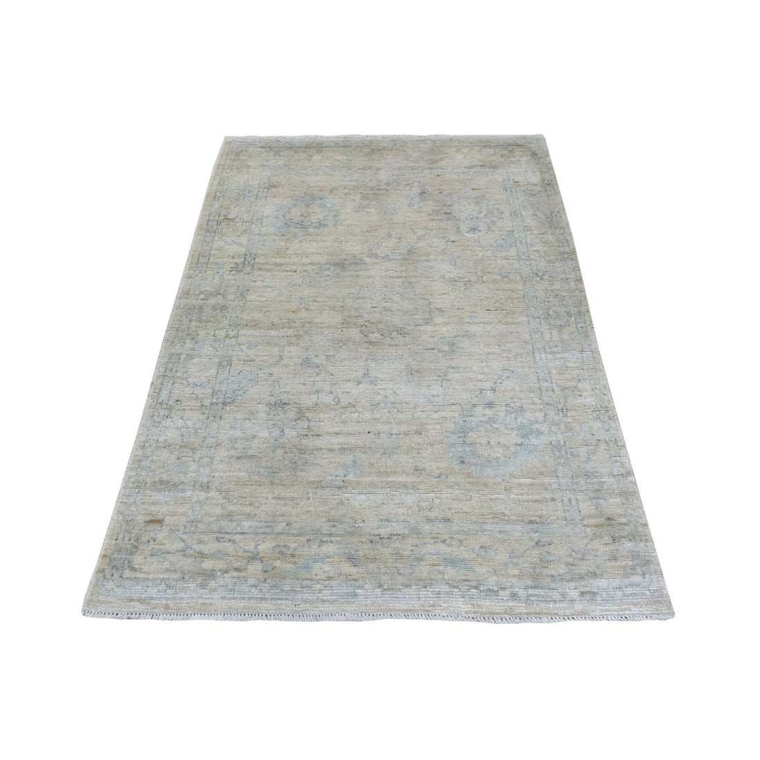 4'x5'10" Gray Hand Knotted Afghan Angora Oushak Soft Wool Oriental Rug (1 of 6)
