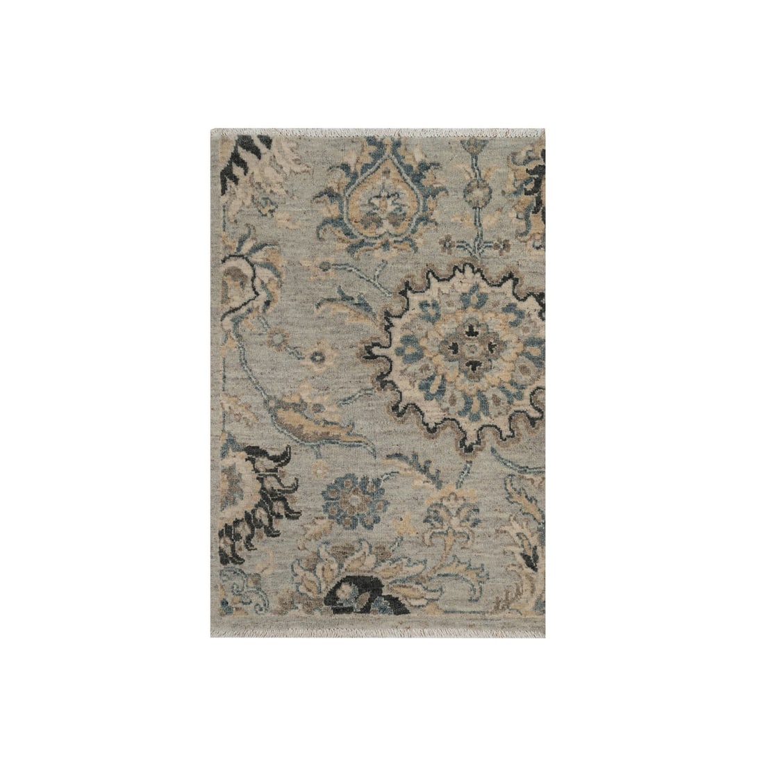 2'1"x3'1" Gray Broken Pattern Oushak Design All Wool Hand Knotted Mat Rug: 2'1"x3'1" Gray Broken Pattern Oushak Design All Wool Hand Knotted Mat Rug The Oushak design rug boasts a striking gray broken pattern, crafted from all wool and hand-knotted for a unique texture.