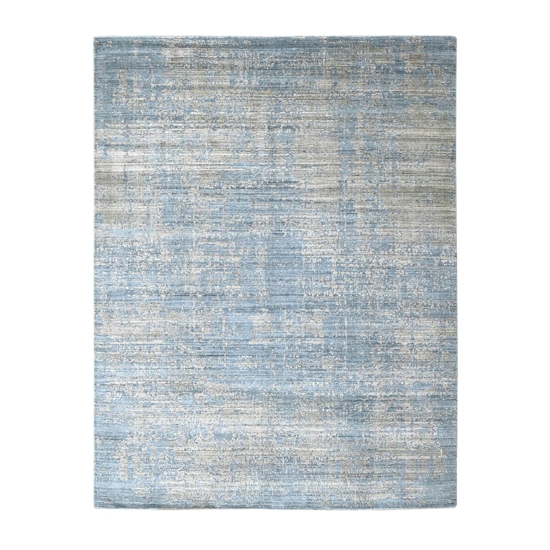 Marengo Gray Hand Loomed Wool Bamboo Silk Modern Design Rug: Marengo Gray Hand Loomed Wool Bamboo Silk Modern Design Rug Silk and wool blend in a modern design, the Marengo Gray Hand Loomed Wool Bamboo Silk Rug boasts a rectangular field with no border, measuri
