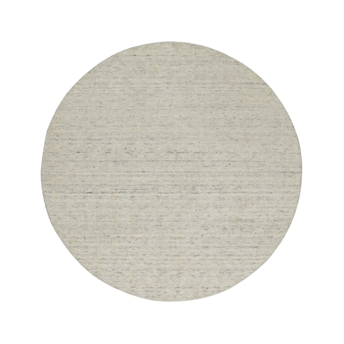 Ivory Hand Loomed Round Pure Wool Salt Pepper 5'x5' Rug: Ivory Hand Loomed Round Pure Wool Salt Pepper 5'x5' Rug Round, hand loomed wool rug in ivory color, 4'11" x 4'11", features a geometric Oriental design, and bears a signature. Made from pure wool, thi
