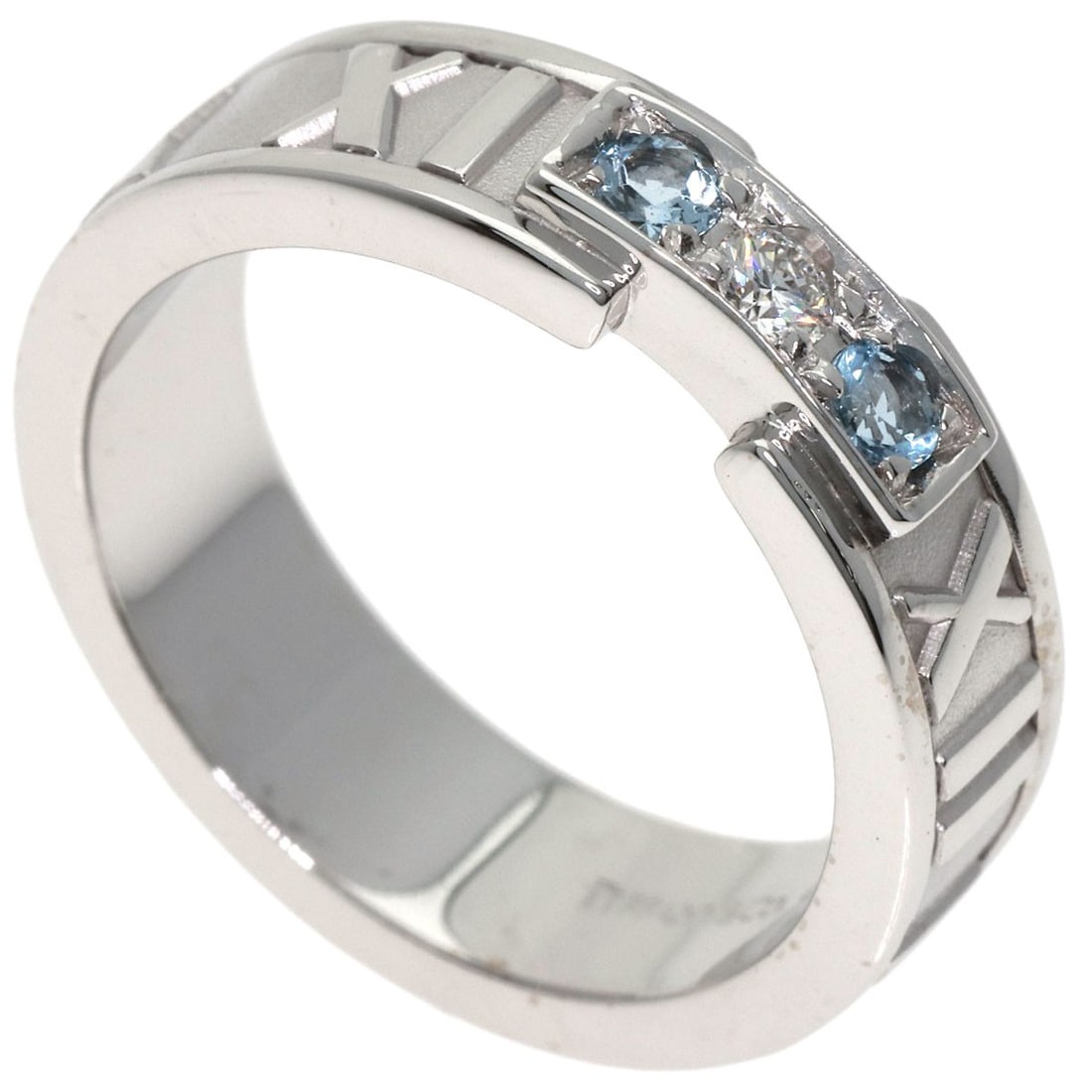 Atlas Diamond Aquamarine Ring K18 White Gold Tiffany: Atlas Diamond Aquamarine Ring K18 White Gold Tiffany K18 White Gold Tiffany ring boasts a striking silver metal exterior, adorned with a beautiful diamond and set in a 0.2 inch wide band. This elegant
