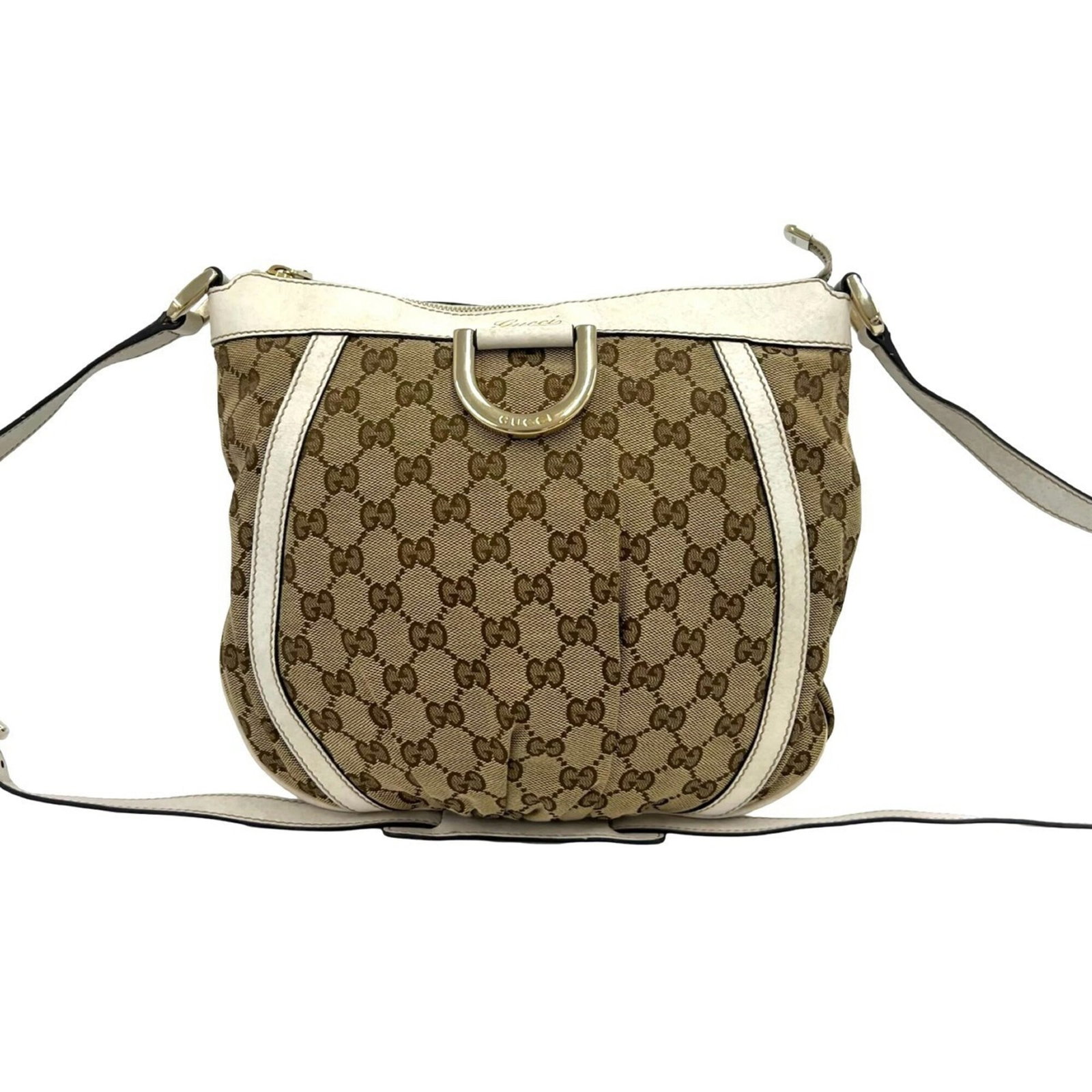 GUCCI Crossbody Bag Pochette Shoulder Bag Canvas Leather: GUCCI Crossbody Bag Pochette Shoulder Bag Canvas Leather Canvas and leather come together in this classic Gucci crossbody bag, featuring a timeless design with a brown and white color scheme. The bag'