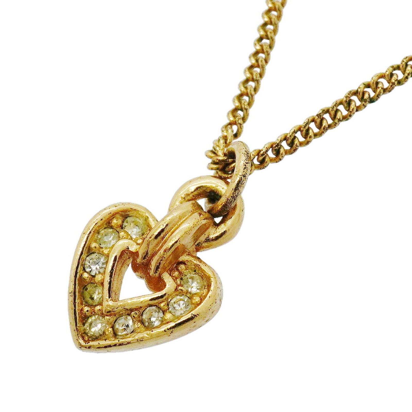 CHRISTIAN DIOR Gold Plating Rhinestone: CHRISTIAN DIOR Gold Plating Rhinestone Gold Plating Rhinestone Necklace from Christian Dior boasts a striking gold plating and rhinestone design, adding a touch of luxury to any outfit. Measuring 39.5
