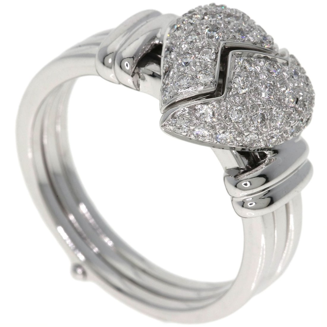 MOUAWAD Broken Heart Diamond Ring K18 White Gold: MOUAWAD Broken Heart Diamond Ring K18 White Gold K18 White Gold band with a round, white/colorless diamond set in a pave setting. The ring features a sleek, silver metal exterior and a 4.1 mm wide ban
