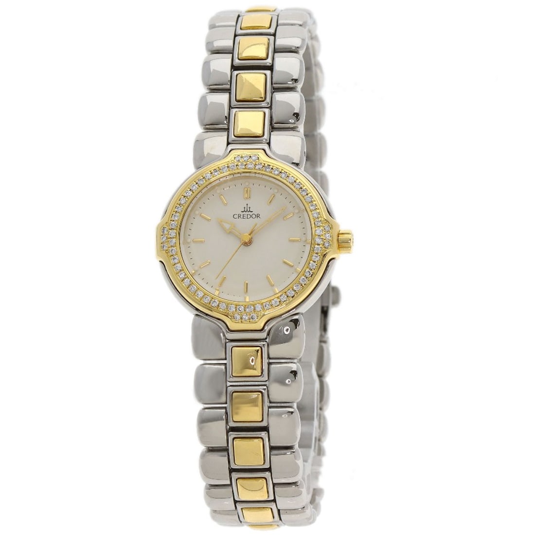 SEIKO CREDOR DiamondBezel Watches GSAB004 Stainless Steel/ SSxK18YG: SEIKO CREDOR DiamondBezel Watches GSAB004 Stainless Steel/ SSxK18YG Stainless Steel and Gold, a classic combination, defines this SEIKO CREDOR DiamondBezel Watch. The 33.9mm case features a quartz mov