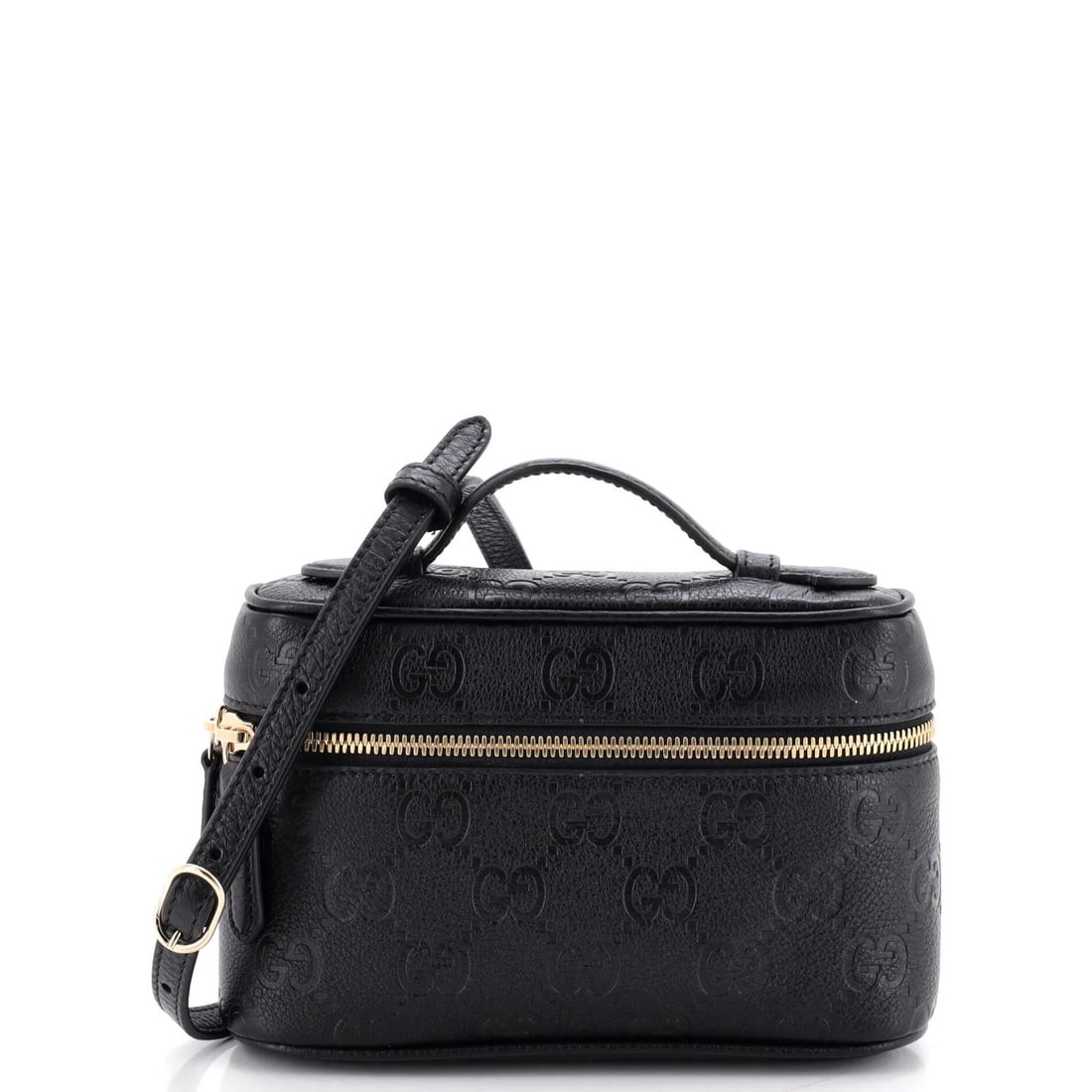 GUCCI Emblem Top Handle Vanity Bag GG Embossed Leather Small (1 of 6)