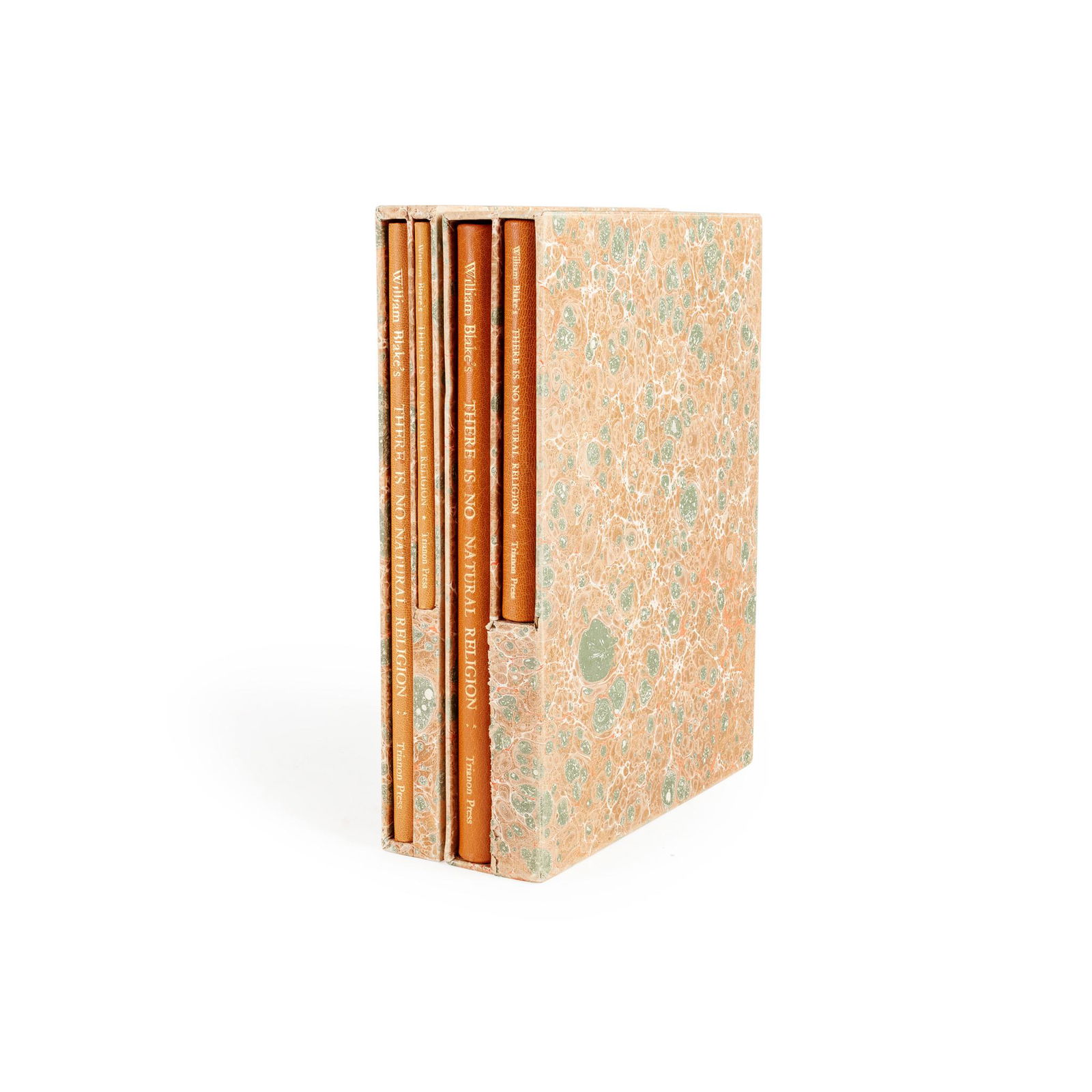 Trianon Press - William Blake There is no Natural: London: Trianon Press, 1972. 2 volumes: 4to & 8vo, copy XXIV of 50 de luxe copies (of a total 616 copies) bound in full orange morocco gilt, slipcase; and another copy, number 98 in original quarter m