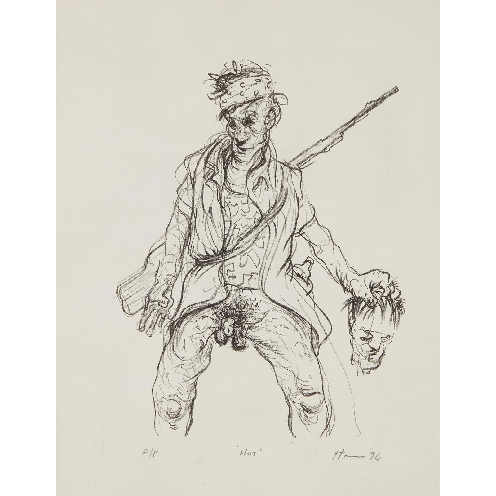 § PETER HOWSON O.B.E. (SCOTTISH B.1958) HOS - 1994: Lithograph, A/P, signed, editioned, dated and titled in pencil (Dimensions: 50cm x 39.5cm (19.75in x 15.5in))(50cm x 39.5cm (19.75in x 15.5in))
