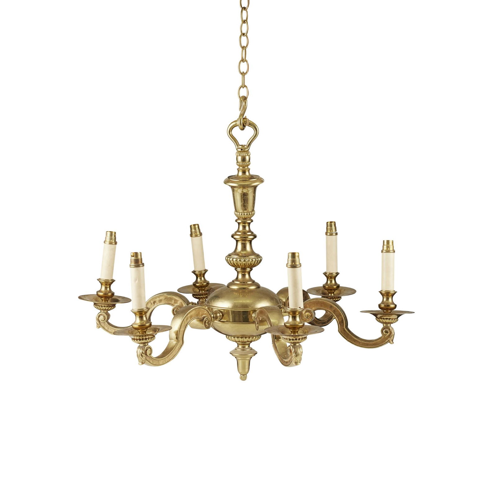 BRASS SIX LIGHT CHANDELIER   20TH CENTURY (1 of 1)