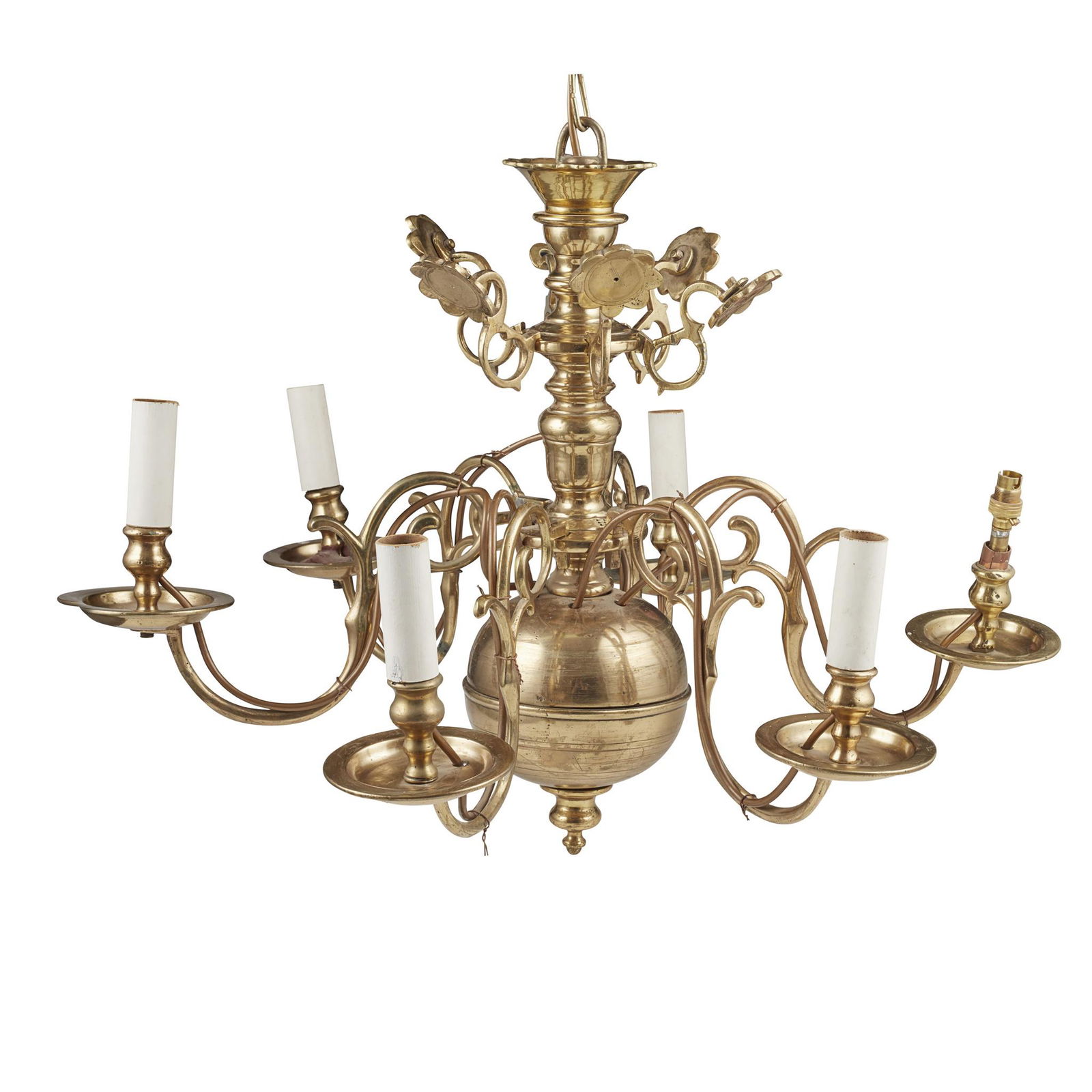 DUTCH BRASS SIX LIGHT CHANDELIER 19TH CENTURY (1 of 1)