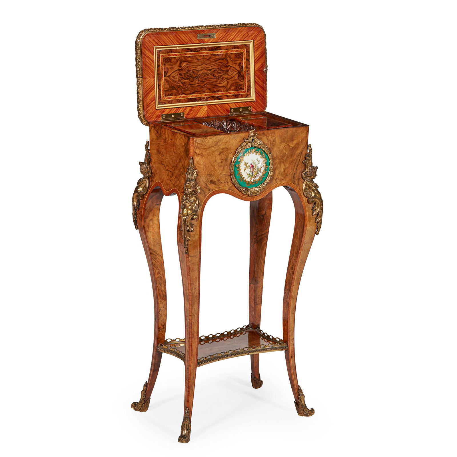 LOUIS XV STYLE WALNUT AND KINGWOOD PORCELAIN MOUNTED (1 of 5)