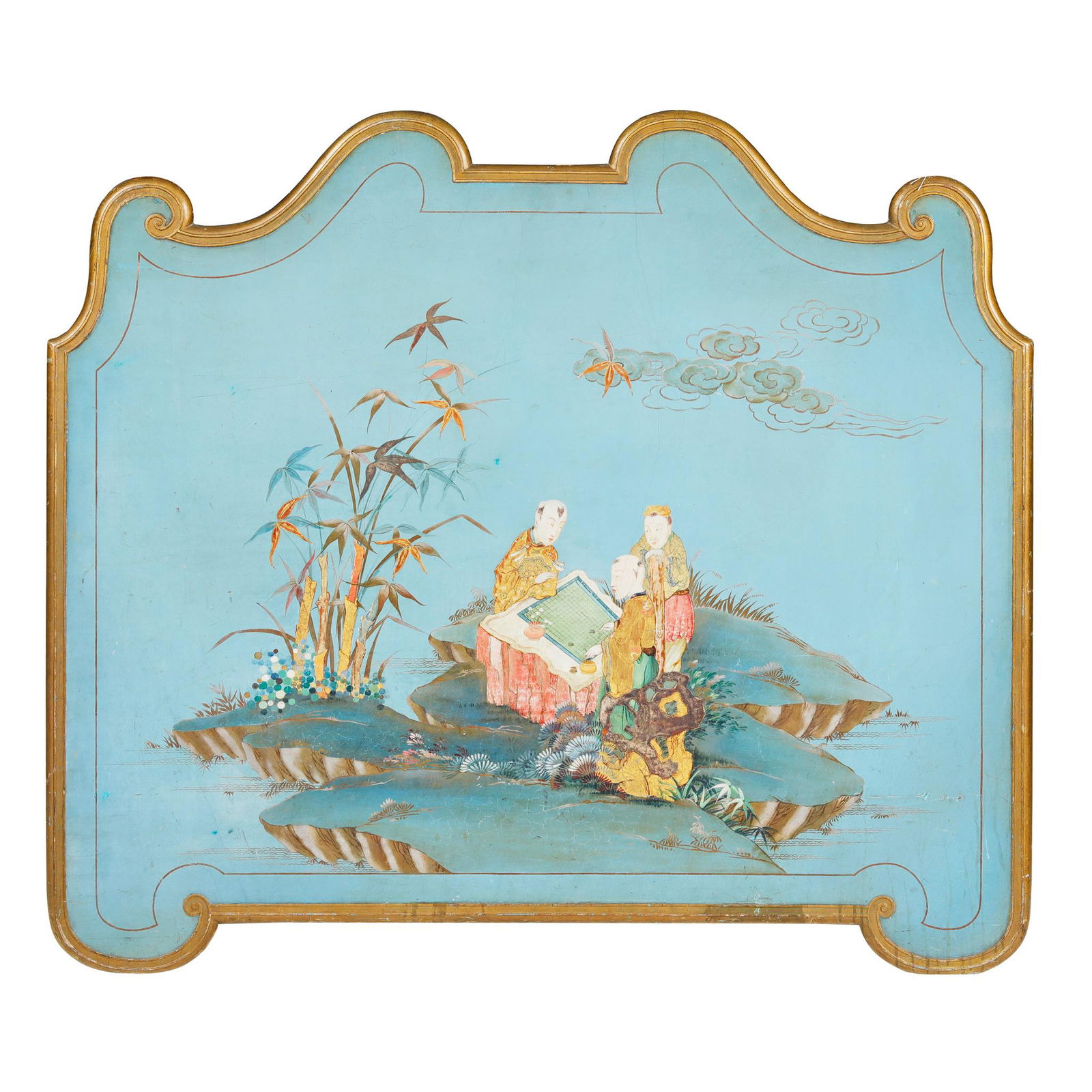 BLUE PAINTED WOOD CHINOISERIE PANEL  LATE 19TH CENTURY (1 of 1)